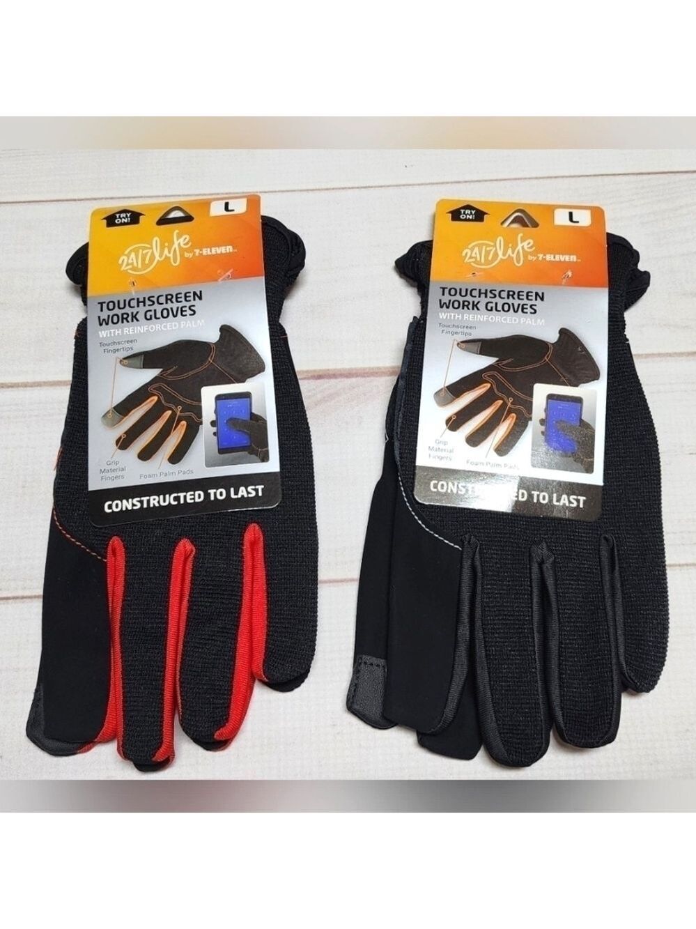 24/7 Life Two Pair of Touchsceen Work Gloves Size Large  New With Tags